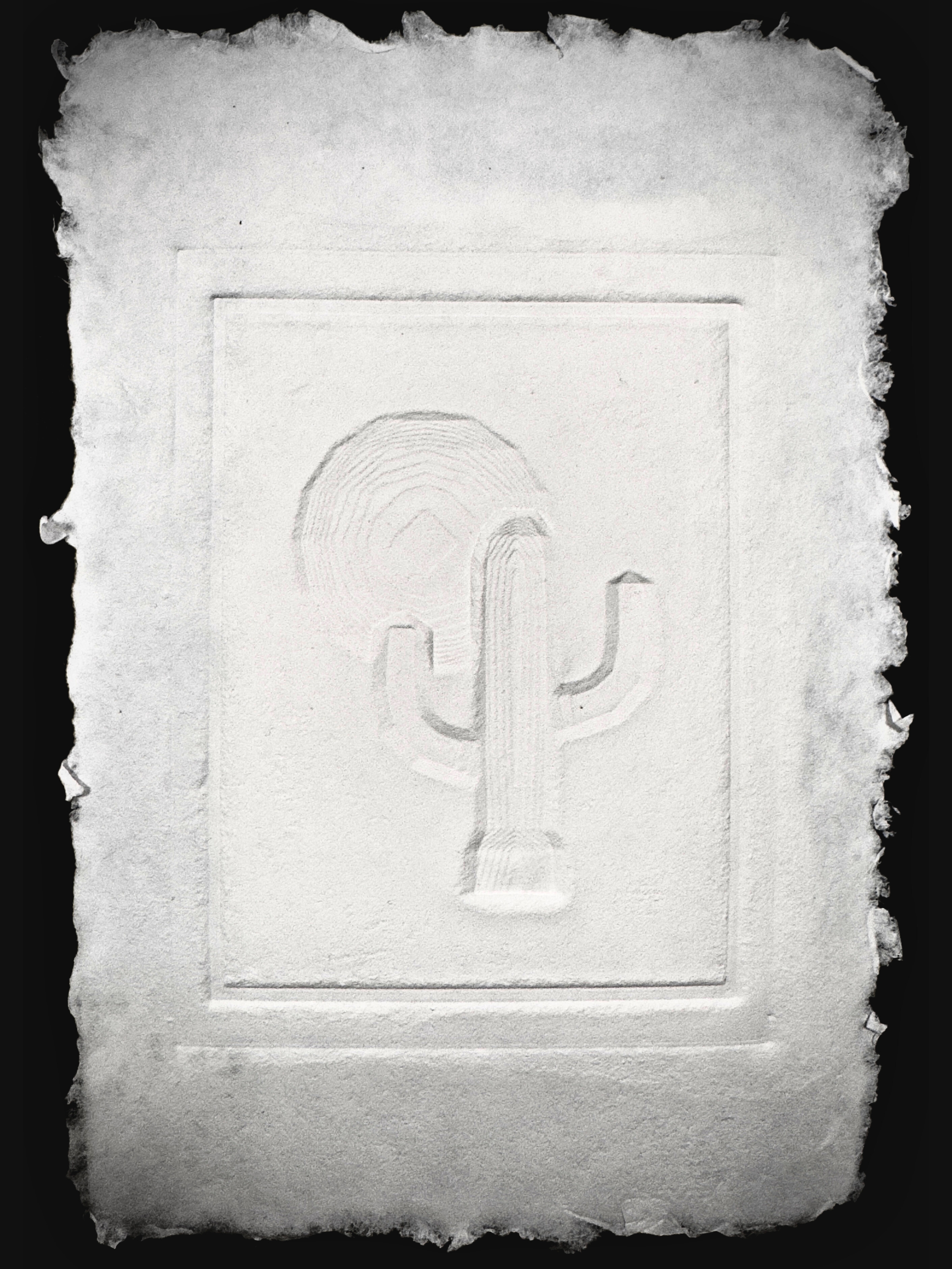 Papier artisanal de fibre de coton avec gravure gaufrée d'un cactus
